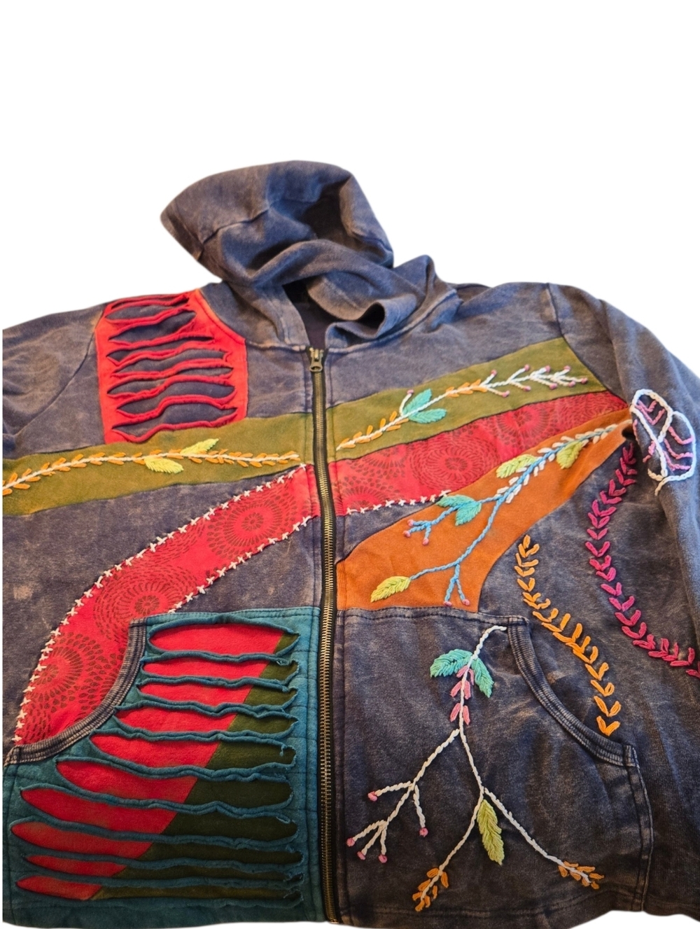 Rising International Multicolor Embroidered Hooded Sweatshirt Size XXL